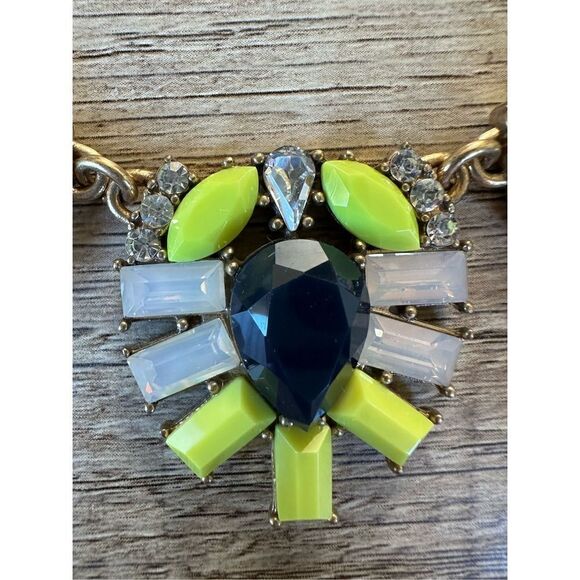 J. Crew Opalalite, Black & Spring Yellow Brass Bib Statement Necklace - Picture 2 of 4